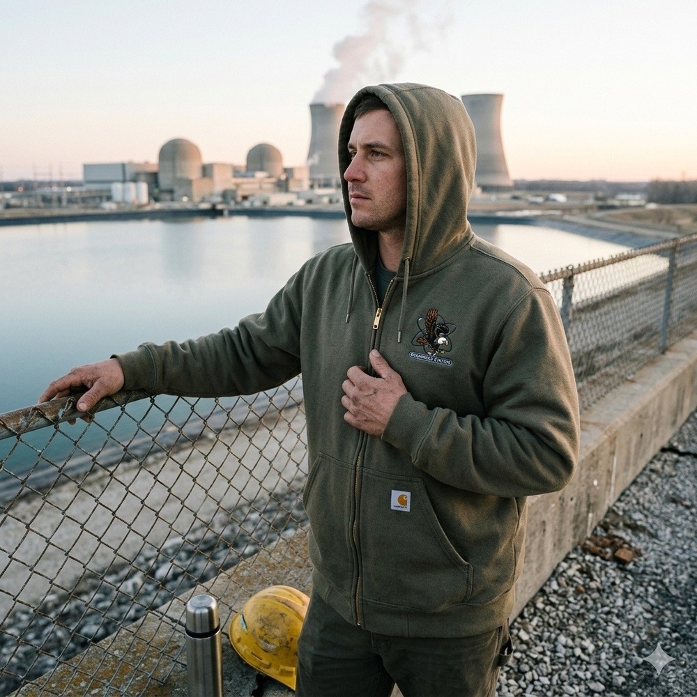 Carhartt K122 Moss Green Full Zip‎ Hoodie Mens M Braidwood Station Nuclear Eagle